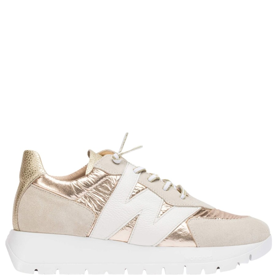 Wonders Wonders Beige & Metallic Gold Summer Sneakers Clearance