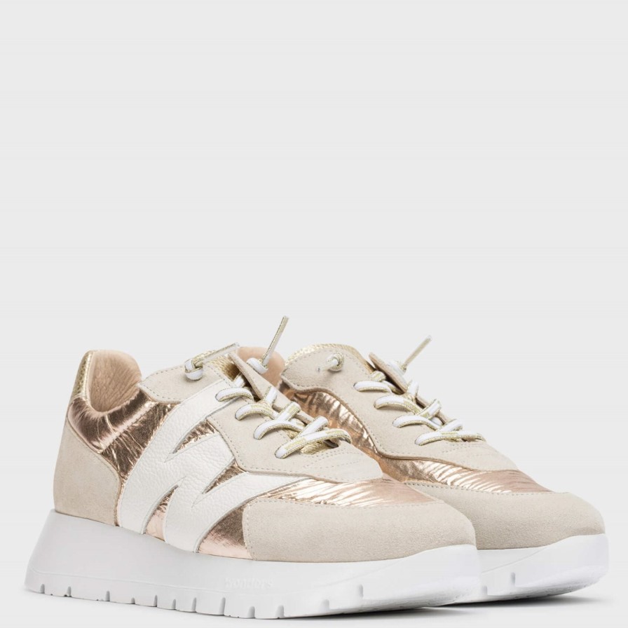 Wonders Wonders Beige & Metallic Gold Summer Sneakers Clearance