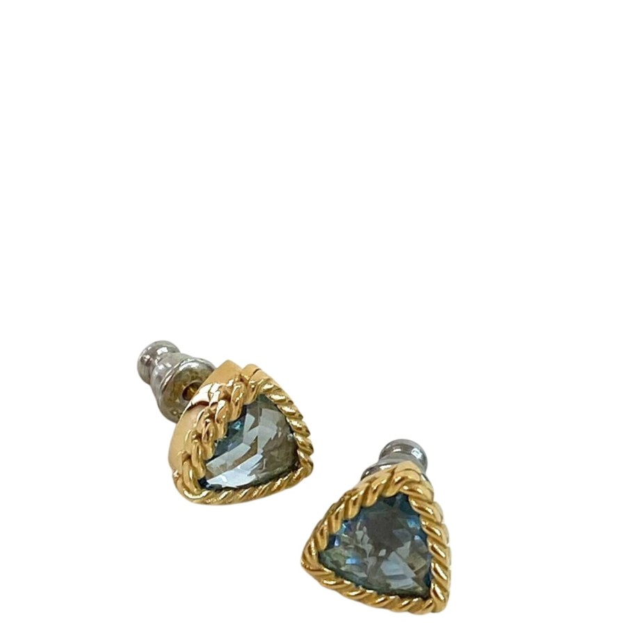 Rebecca Cocktail Rebecca Cocktail Gold Triangle Stud Earrings - Light Blue Wholesale