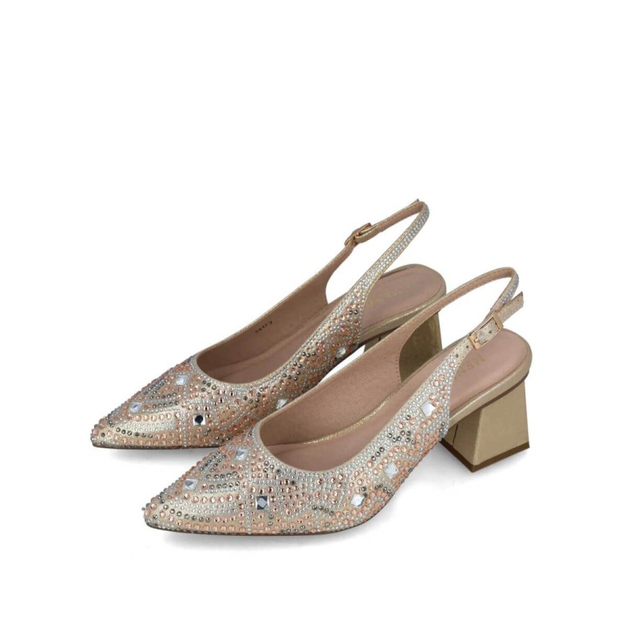 Menbur Menbur Gold Jewelled Sling Back Shoes Hot