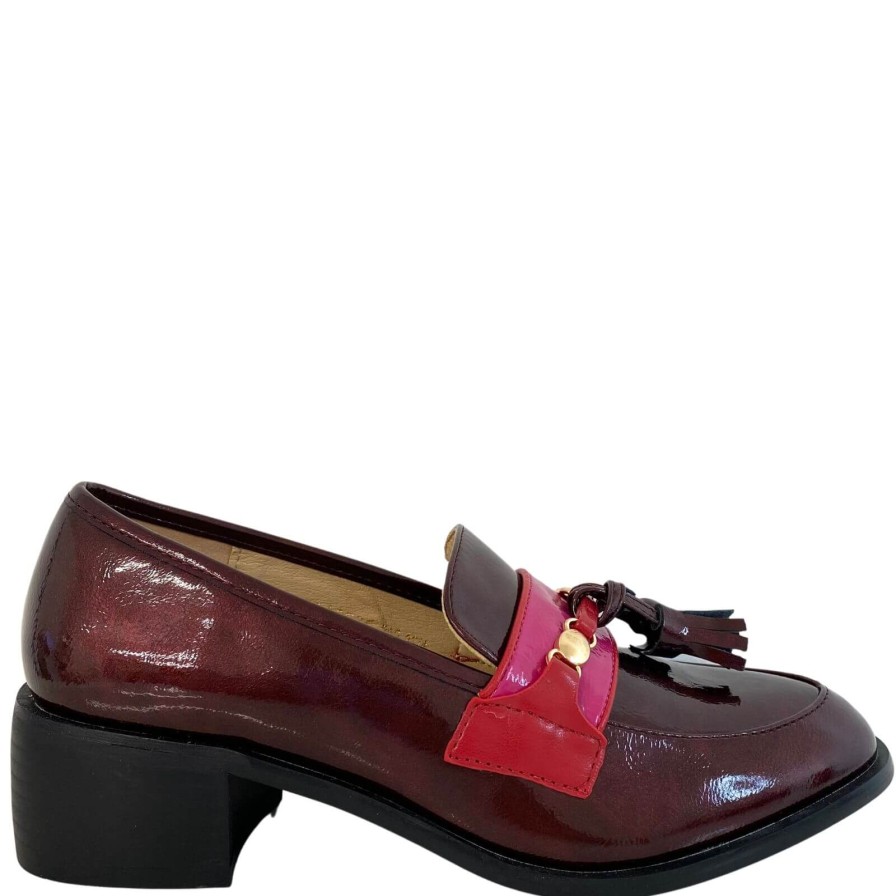 Dancing Matilda Dancing Matilda Tassel Small Heel Burgundy Loafers Online