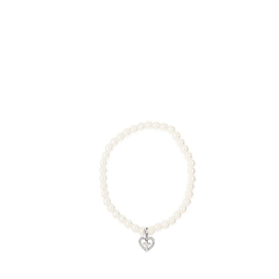 Absolute - Kids Absolute Kids Silver Pearl With Crystal Heart & Cross Bracelet Best