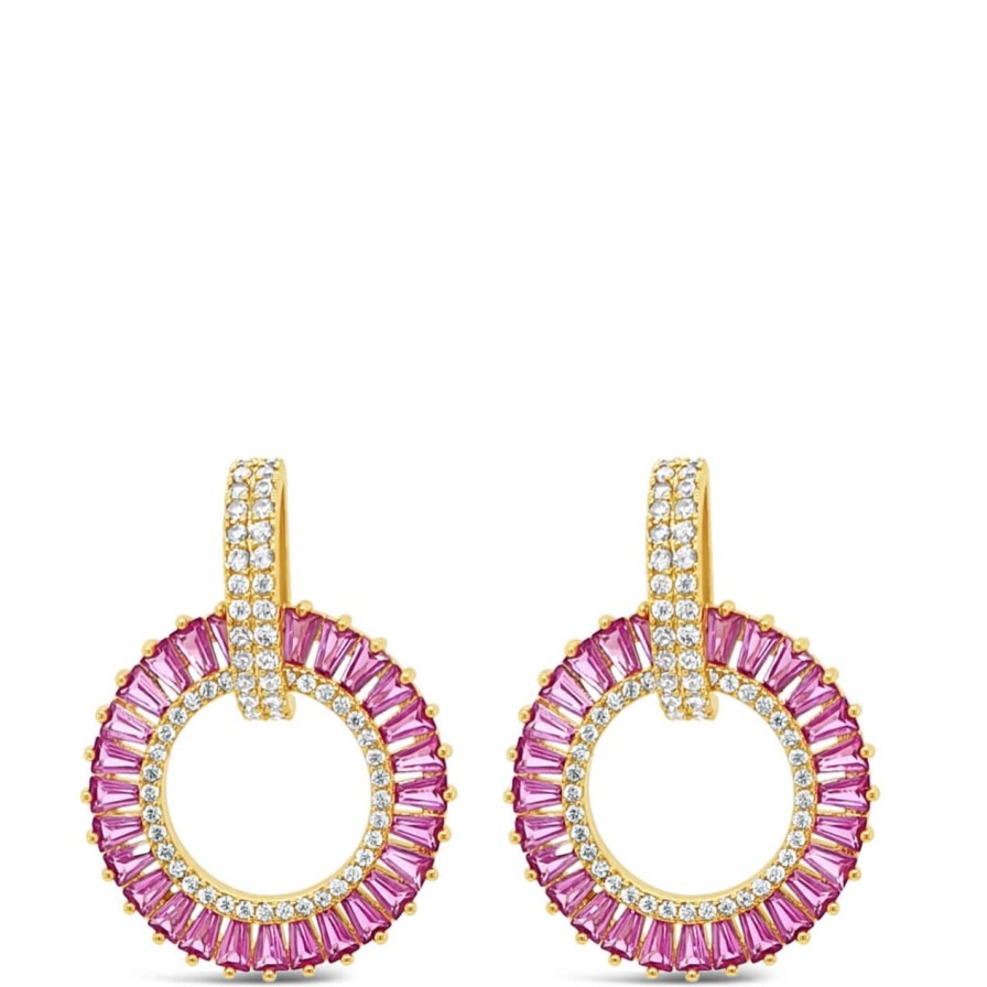 Absolute Absolute Gold & Pink Baguette Halo Drop Earrings Best