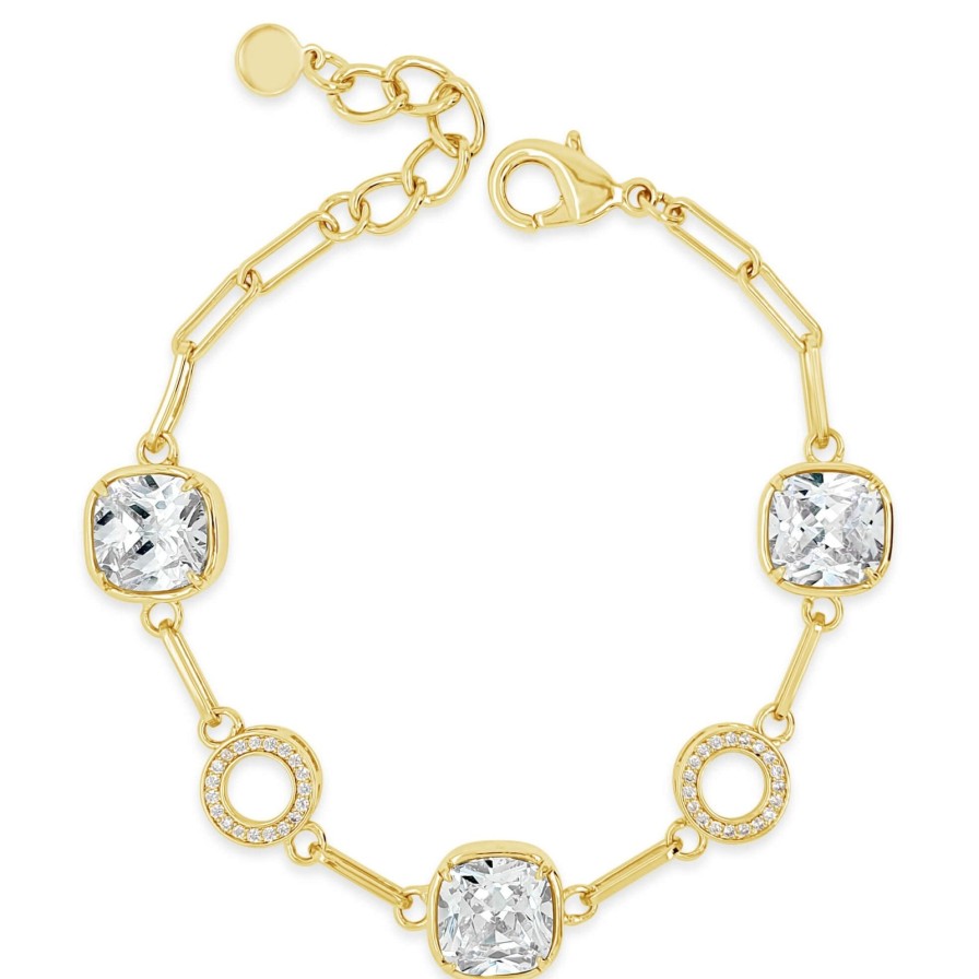 Absolute Absolute Gold & Clear Crystal Square Pendant Link Bracelet Wholesale