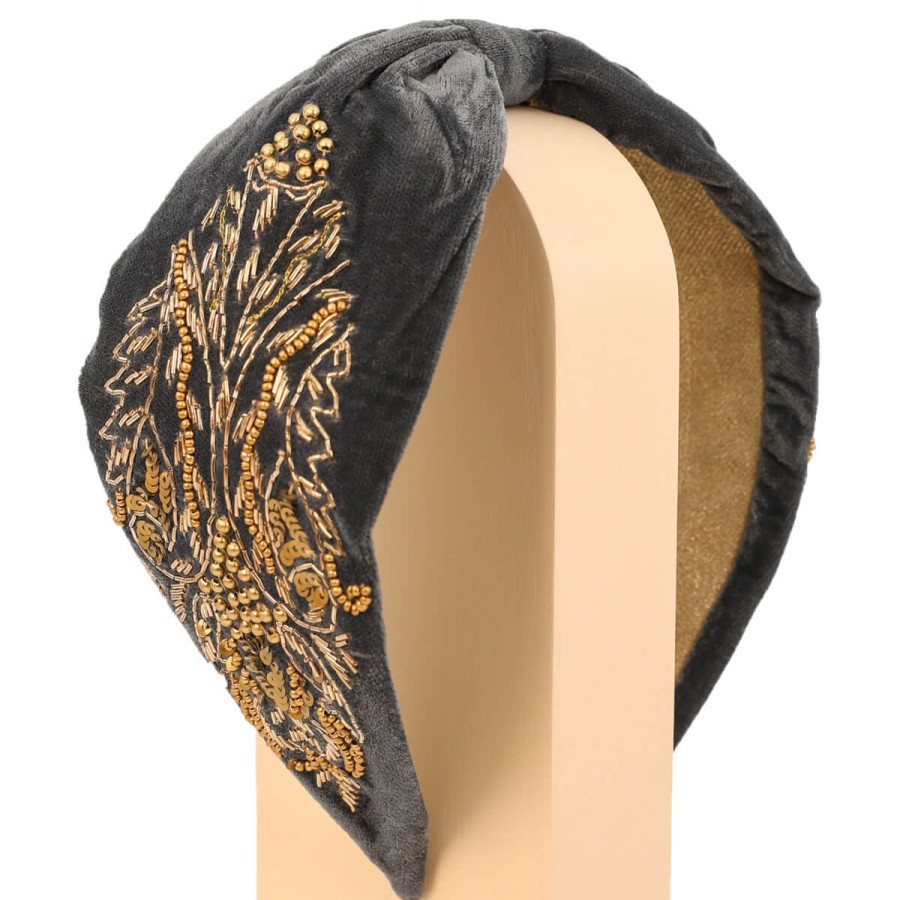 Powder Powder Charcoal & Gold Wide Velvet Headband Hot