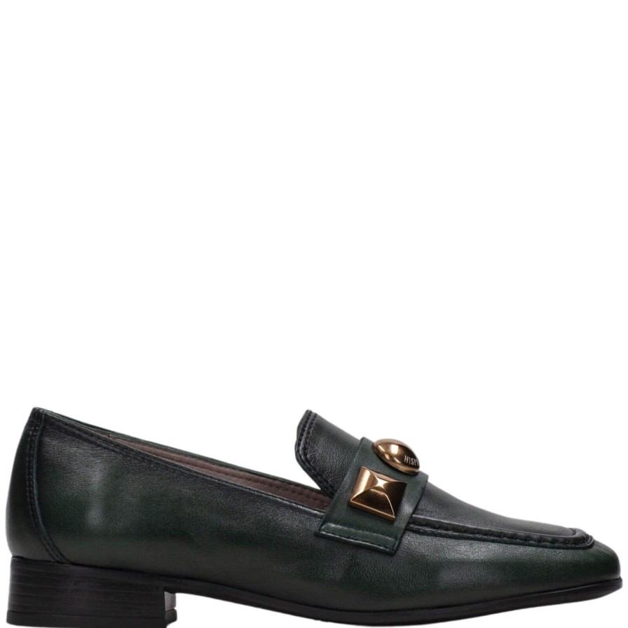 Hispanitas Hispanitas Dark Green Leather Slip On Loafers Clearance