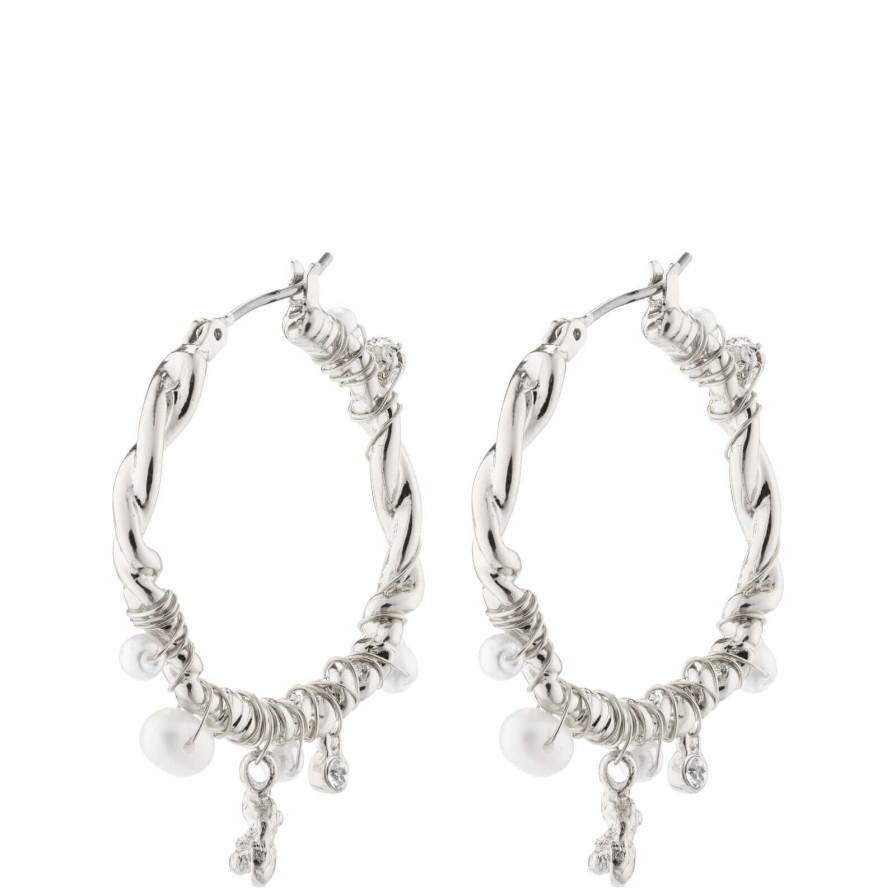 Pilgrim Pilgrim Ana Silver Pearl & Crystal Hoop Earrings Clearance