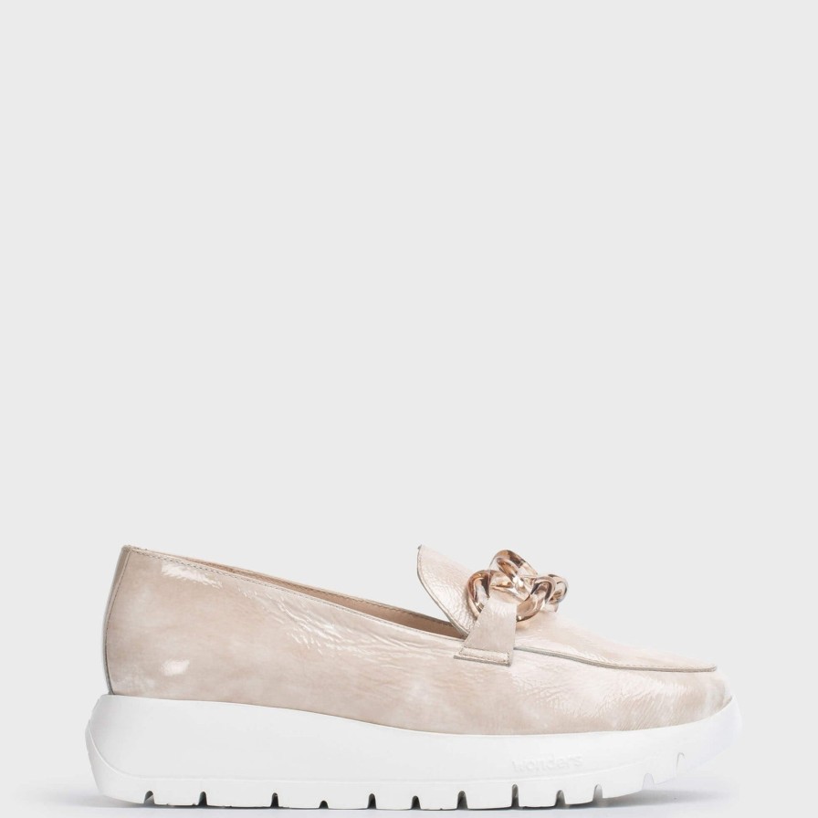 Wonders Wonders Taupe Leather Slip On Wedge Shoes Online