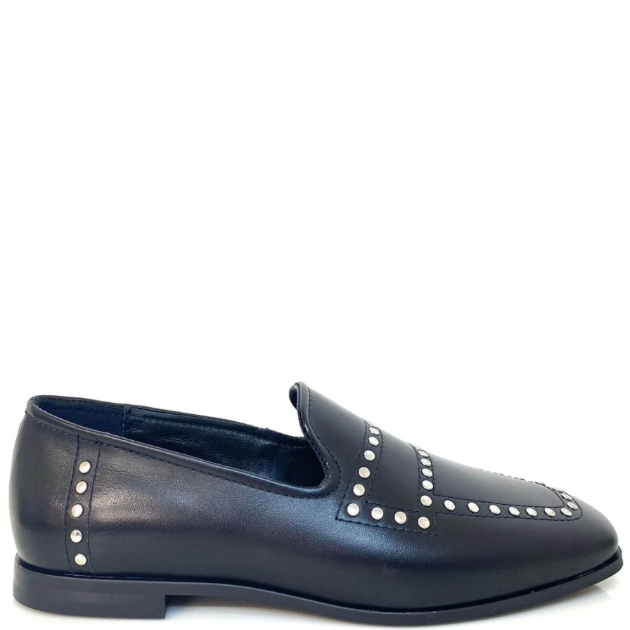 Alpe Alpe Black Leather Studded Loafers Hot