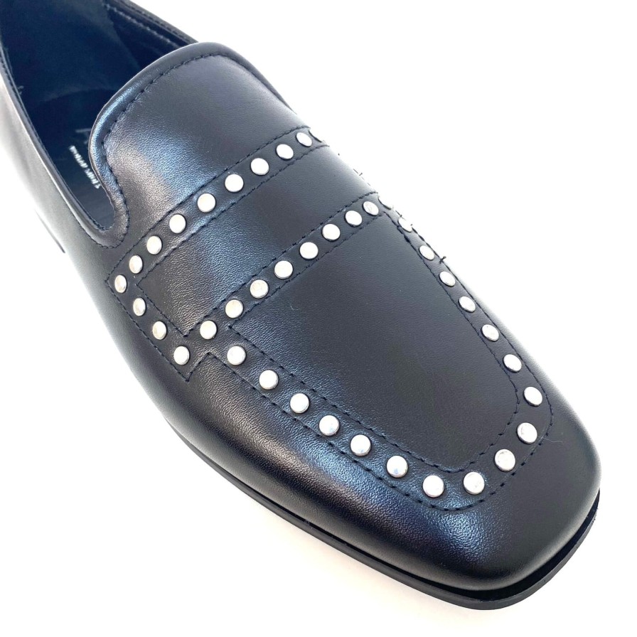 Alpe Alpe Black Leather Studded Loafers Hot