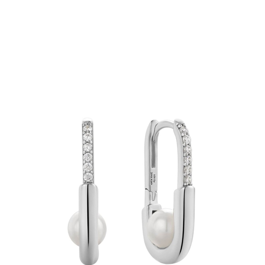 Ania Haie Ania Haie Modern Muse Silver Pearl Interlock Oval Hoop Earrings Online