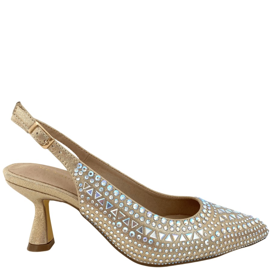 Menbur Menbur Gold Jewelled Sling Back Court Shoes Wholesale