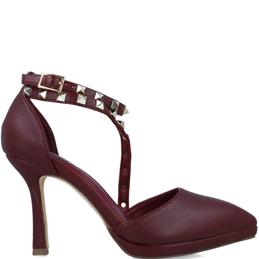 Menbur Menbur Burgundy Studded Crossover Strap Shoes Online