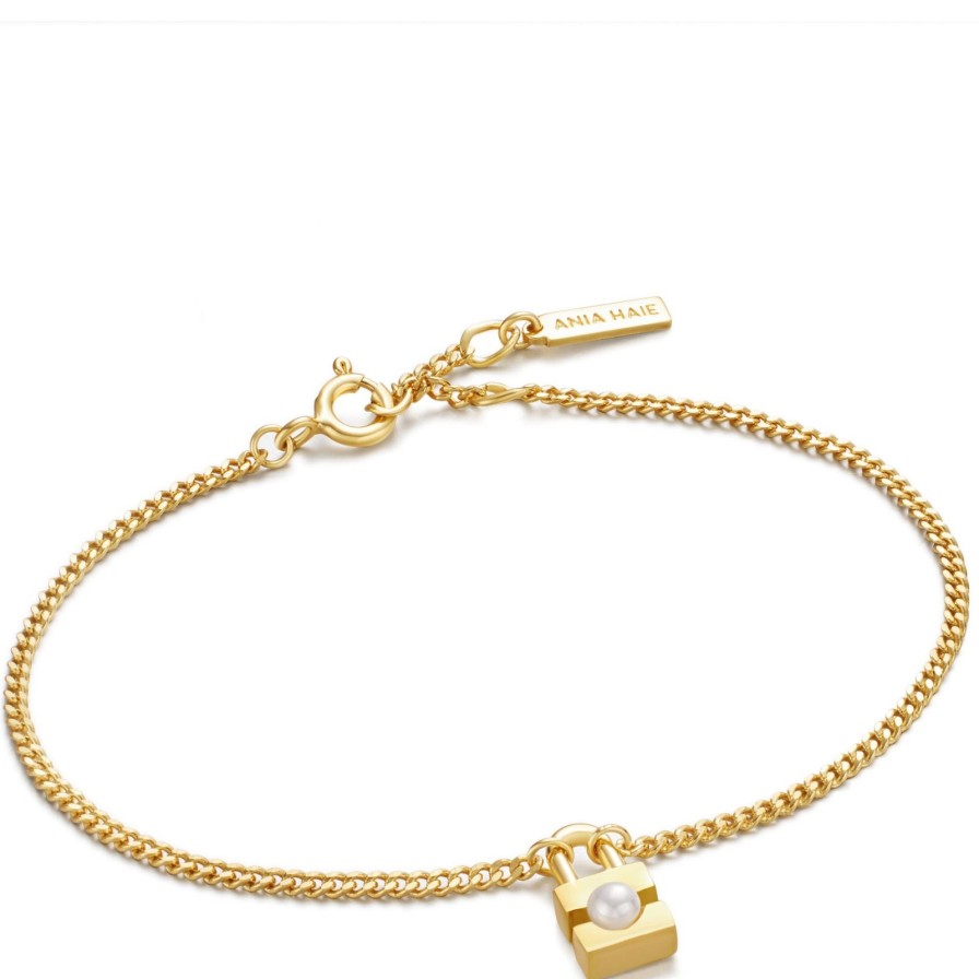 Ania Haie Ania Haie Modern Muse Gold Pearl Padlock Bracelet Hot