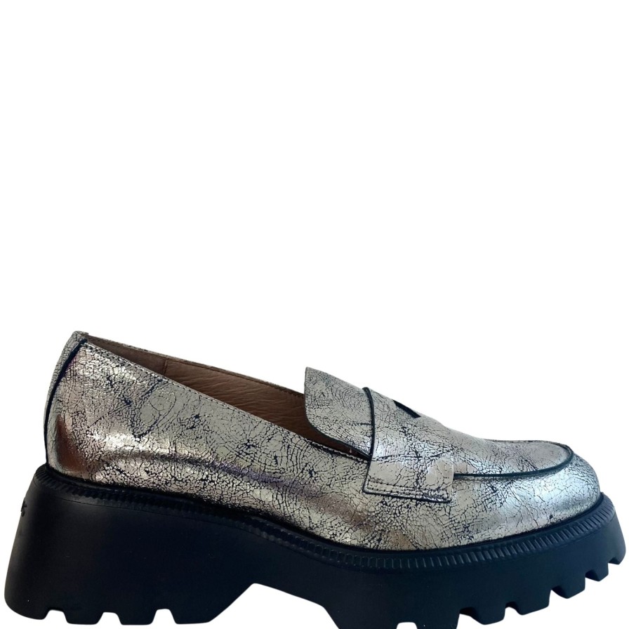 Wonders Wonders Metallic Silver Leather Chunky Loafersh New