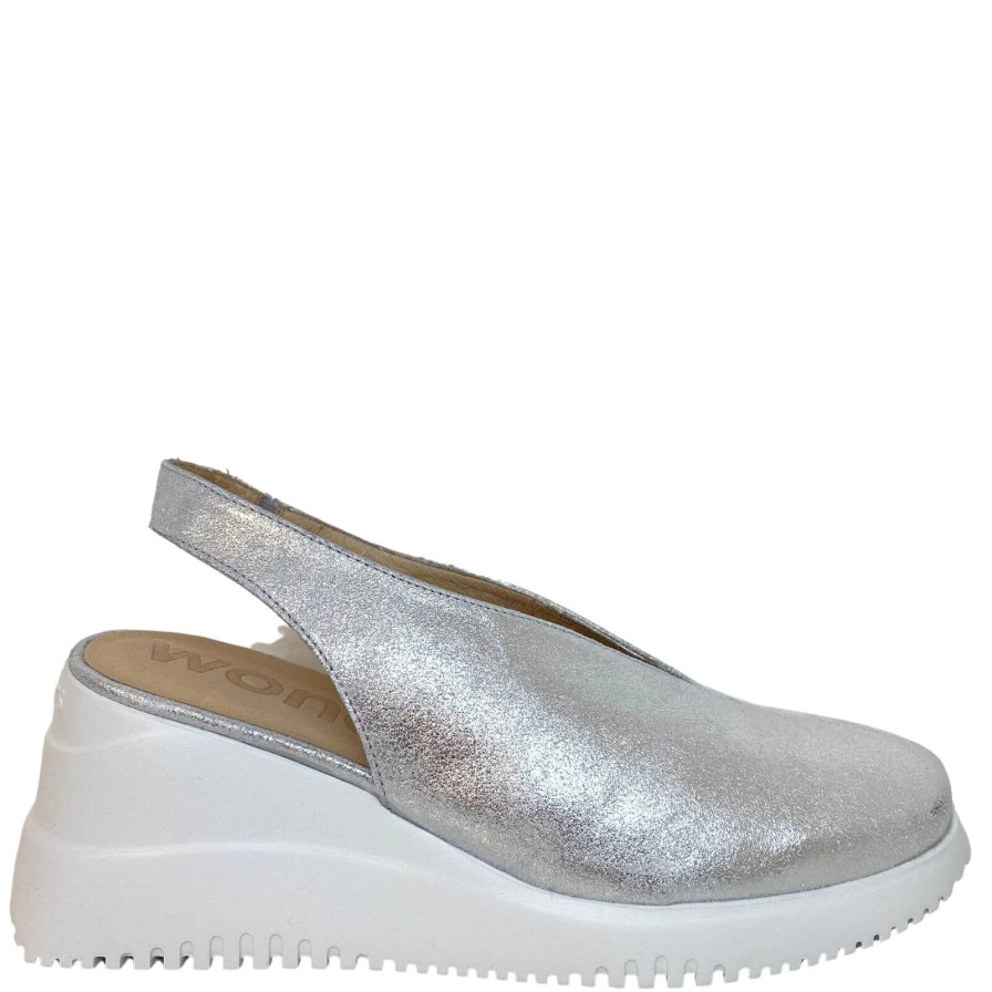 Wonders Wonders Silver Leather Sling Back Wedge Shoes Online