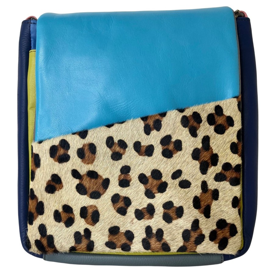 Soruka Soruka Sarah Leather Crossbody Bag - Blue/Leopard Clearance