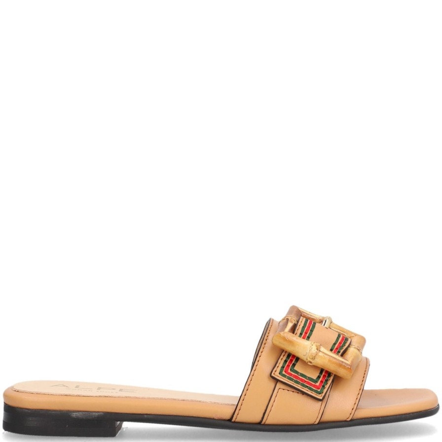 Alpe Alpe Camel Leather Square Toe Flat Mules Online