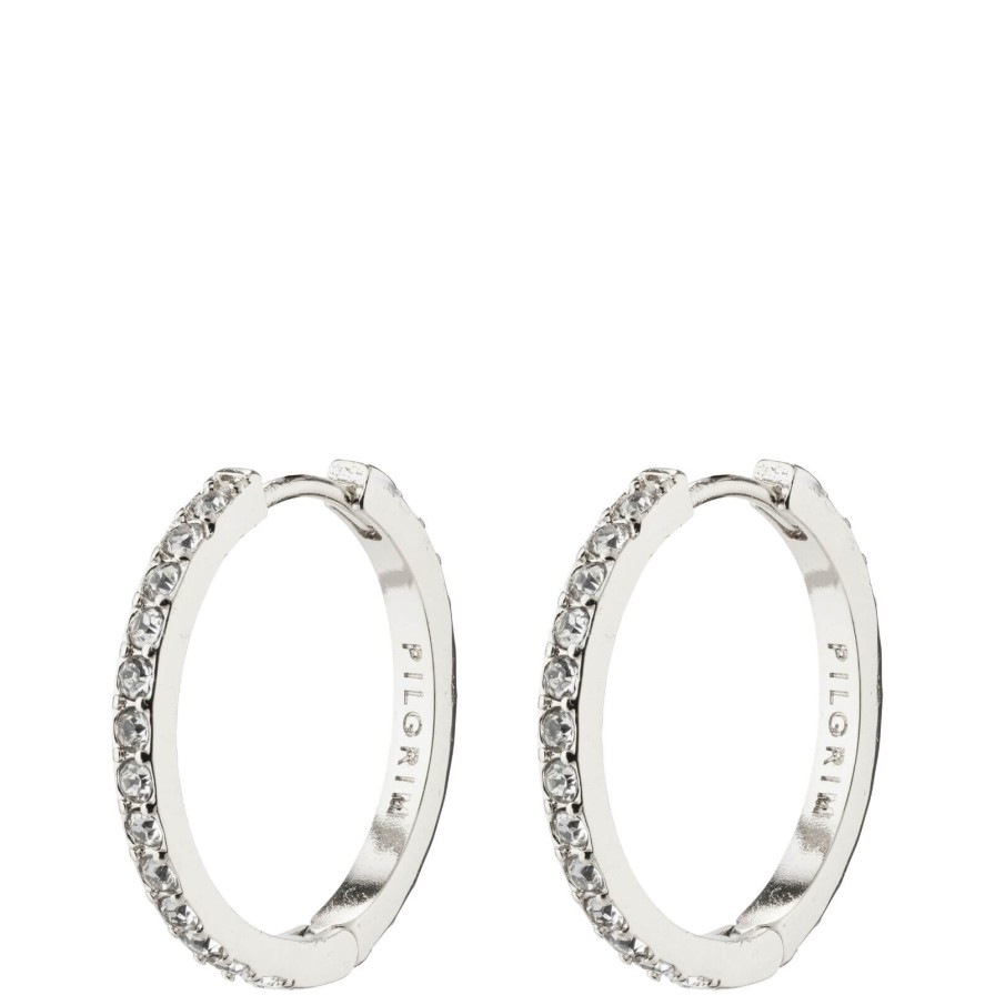 Pilgrim Pilgrim Ebna Silver Crystal Medium Hoop Earrings Online