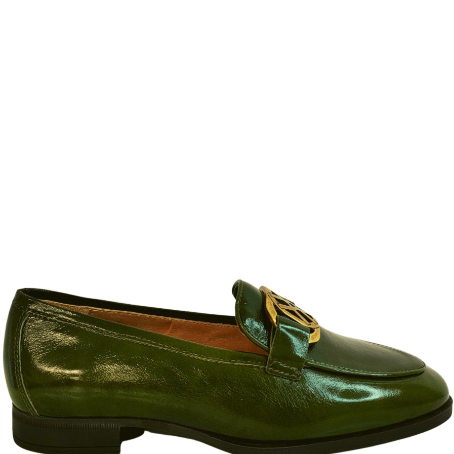 Unisa Unisa Dapi Green Patent Leather Slip On Loafers Clearance