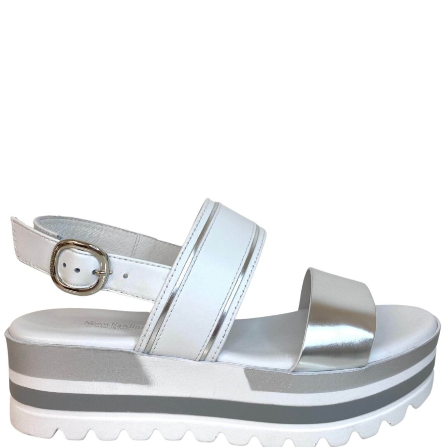 Nero Giardini Nerogiardini White & Silver Platform Sandals Best