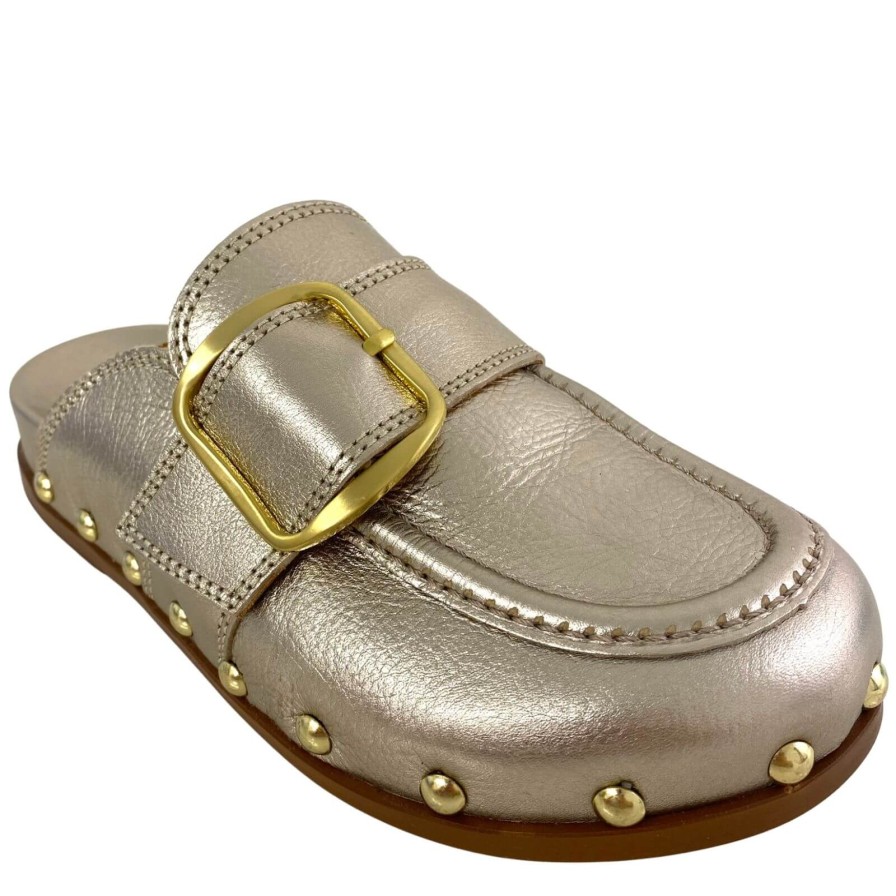 Alpe Alpe Bronze Gold Leather Closed Toe Mules Hot