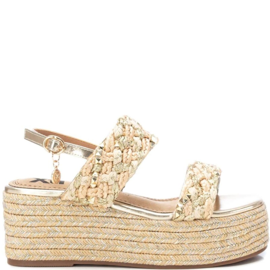 XTI Xti Gold Natural Braided Flatform Sandals Wholesale