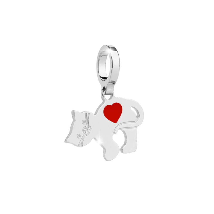 Rebecca My World Rebecca My World Silver Cat/Red Heart Charm Clearance