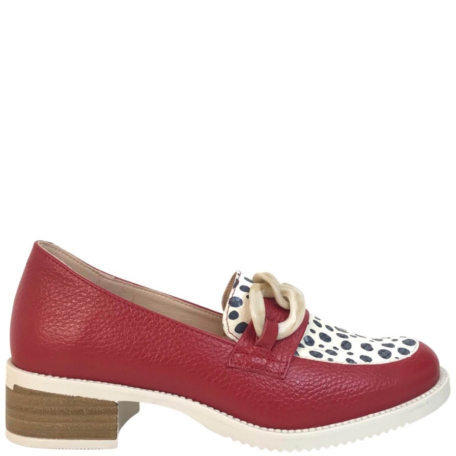 Jose Saenz Jose Saenz Red Dalmatian Mix Leather Loafers Hot