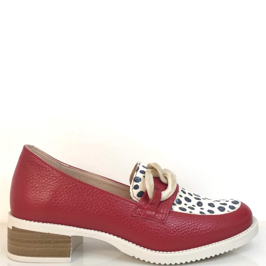 Jose Saenz Jose Saenz Red Dalmatian Mix Leather Loafers Hot