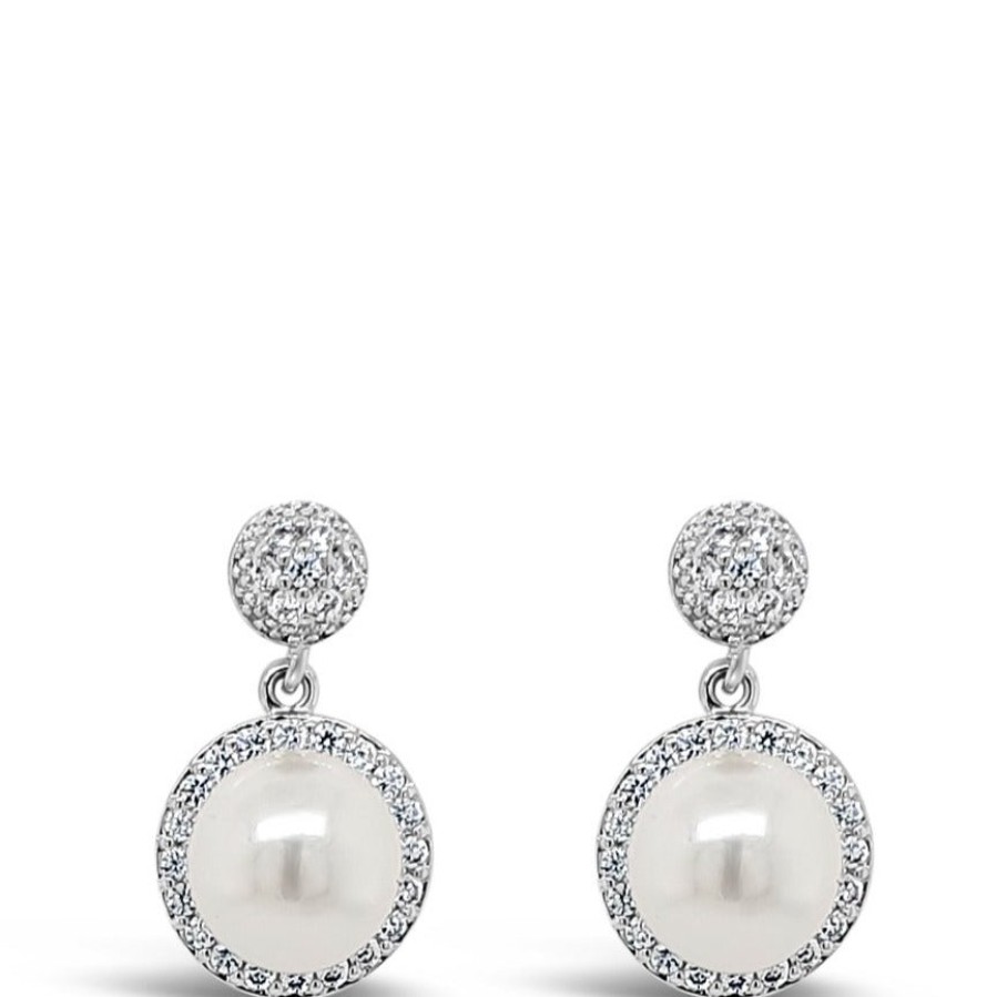 Absolute Absolute Silver & Round Pearl Drop Earrings Wholesale