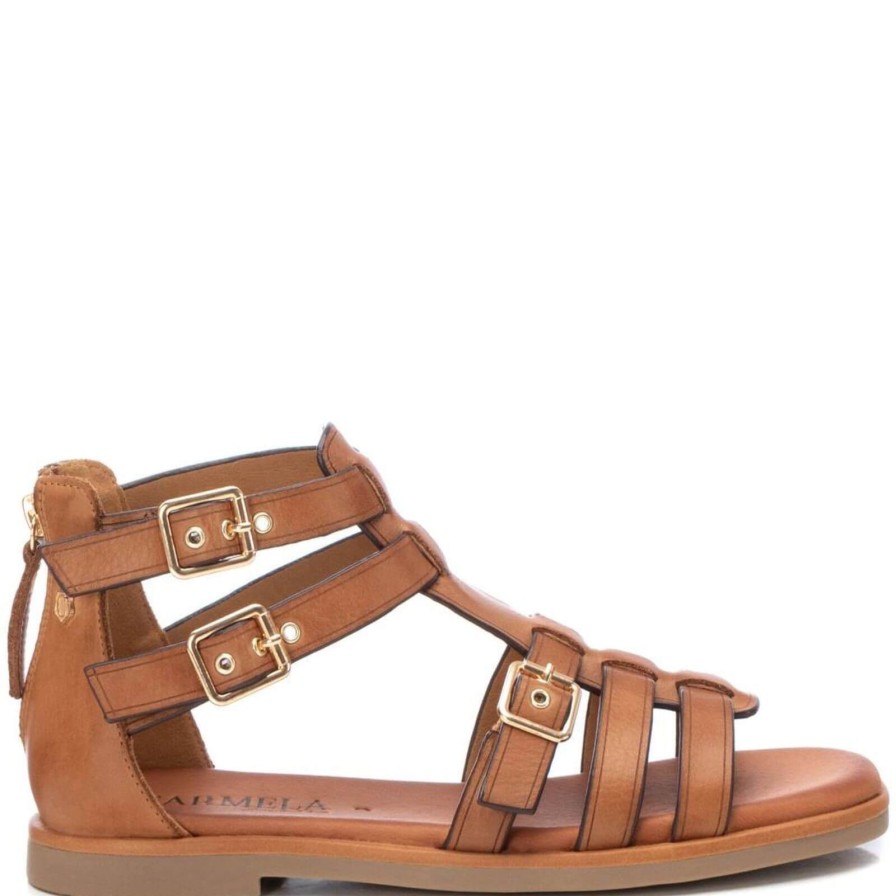 Carmela Carmela Tan Leather Strappy Flat Sandals Wholesale