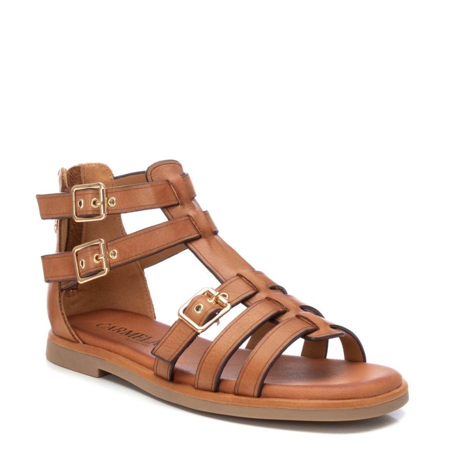 Carmela Carmela Tan Leather Strappy Flat Sandals Wholesale