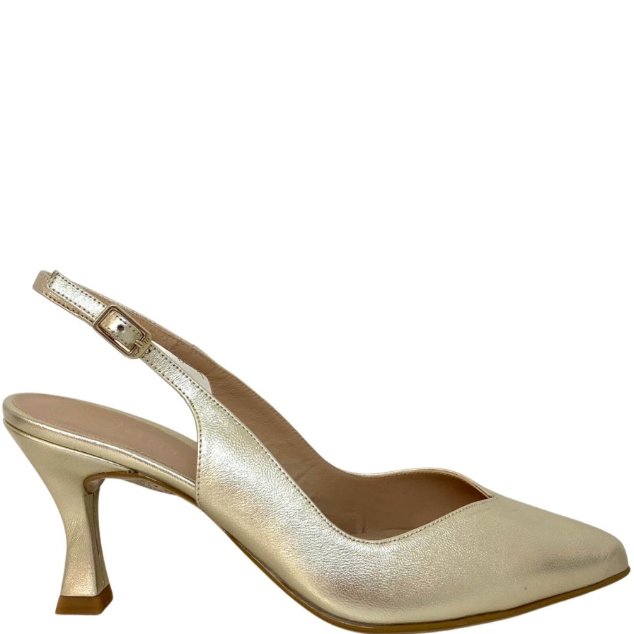 Unisa Unisa Karde Gold Leather Small Heel Sling Back Shoes Online