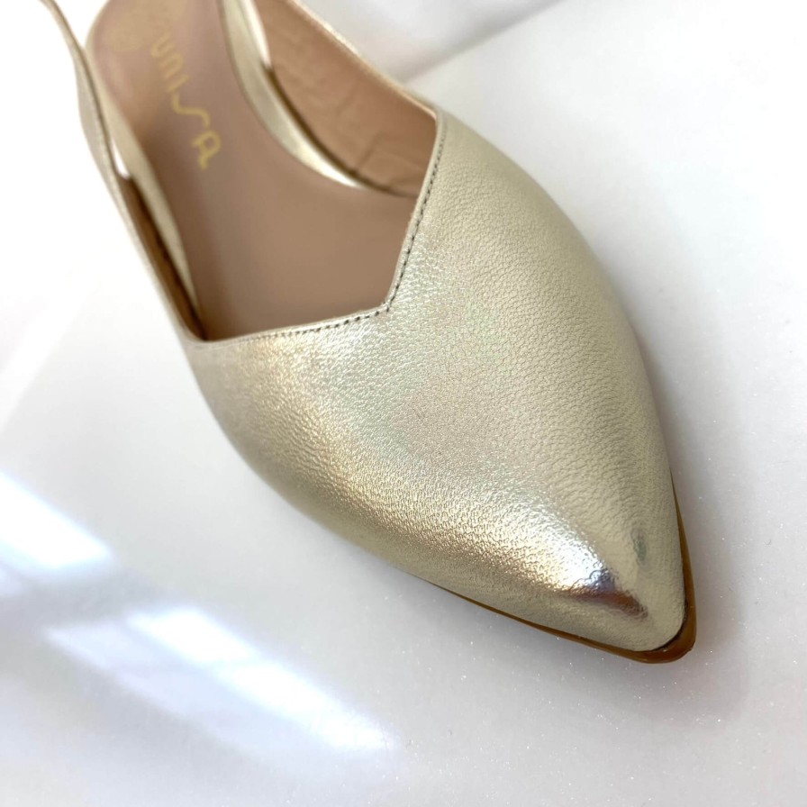 Unisa Unisa Karde Gold Leather Small Heel Sling Back Shoes Online