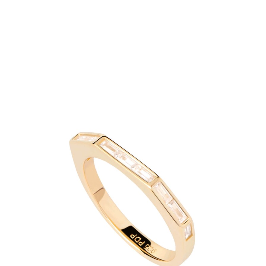 PDPAOLA Pdpaola Bari Gold Baguette Clear Crystal Ring Online