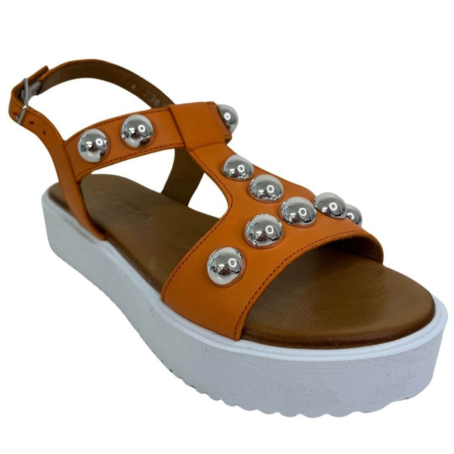 Adesso Adesso Summer Studded T Bar Sandals - Tangerine Clearance