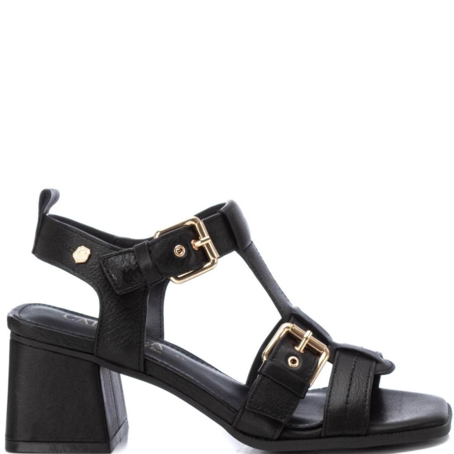 Carmela Carmela Black Leather Block Heel Sandals Online