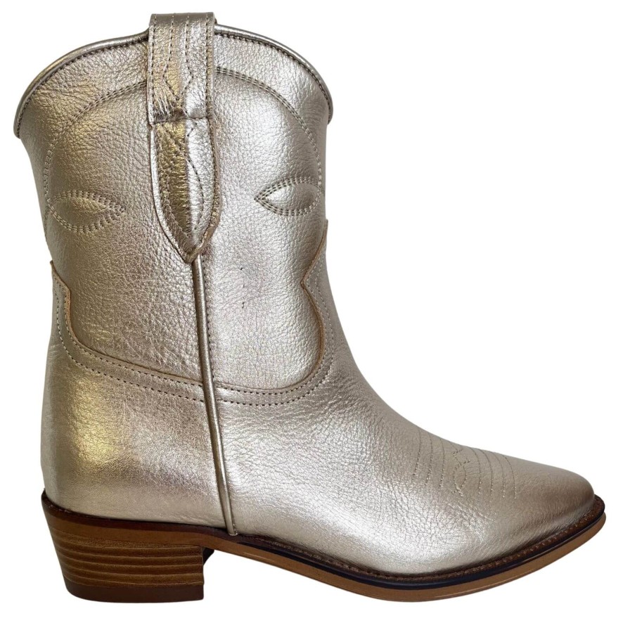 Alpe Alpe Western Style Leather Boots - Metallic Gold Hot