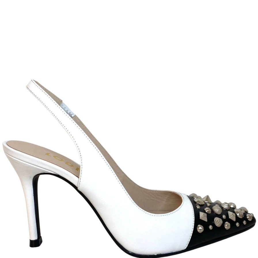 Lodi Lodi Sation Studded Sling Back Stiletto Shoes - Black White Best