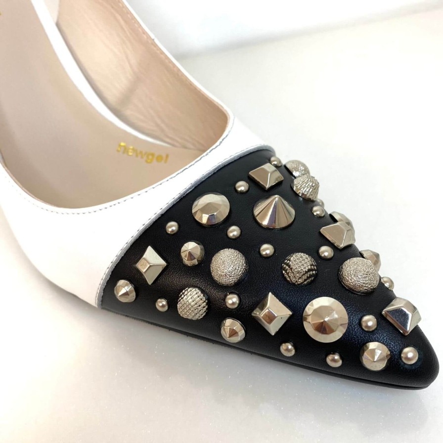 Lodi Lodi Sation Studded Sling Back Stiletto Shoes - Black White Best