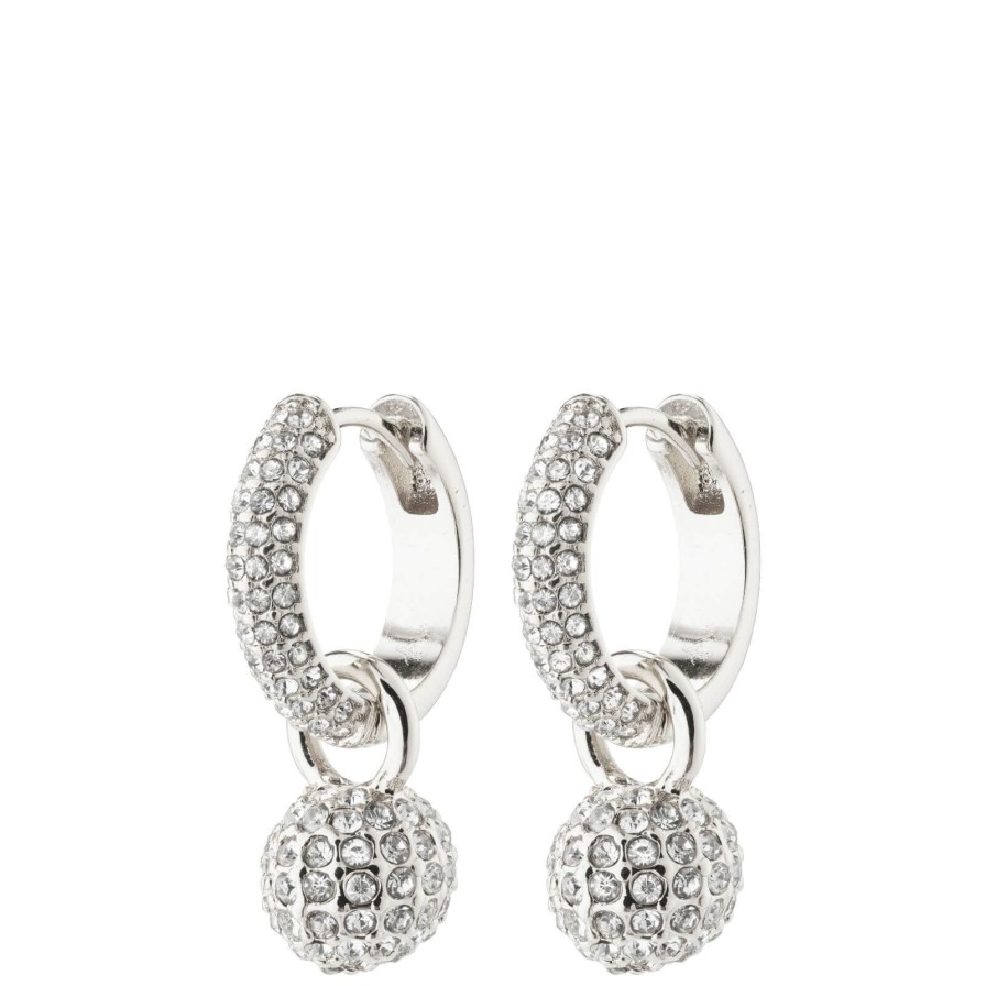 Pilgrim Pilgrim Edtli Silver Small Crystal Charm Hoop Earrings Online