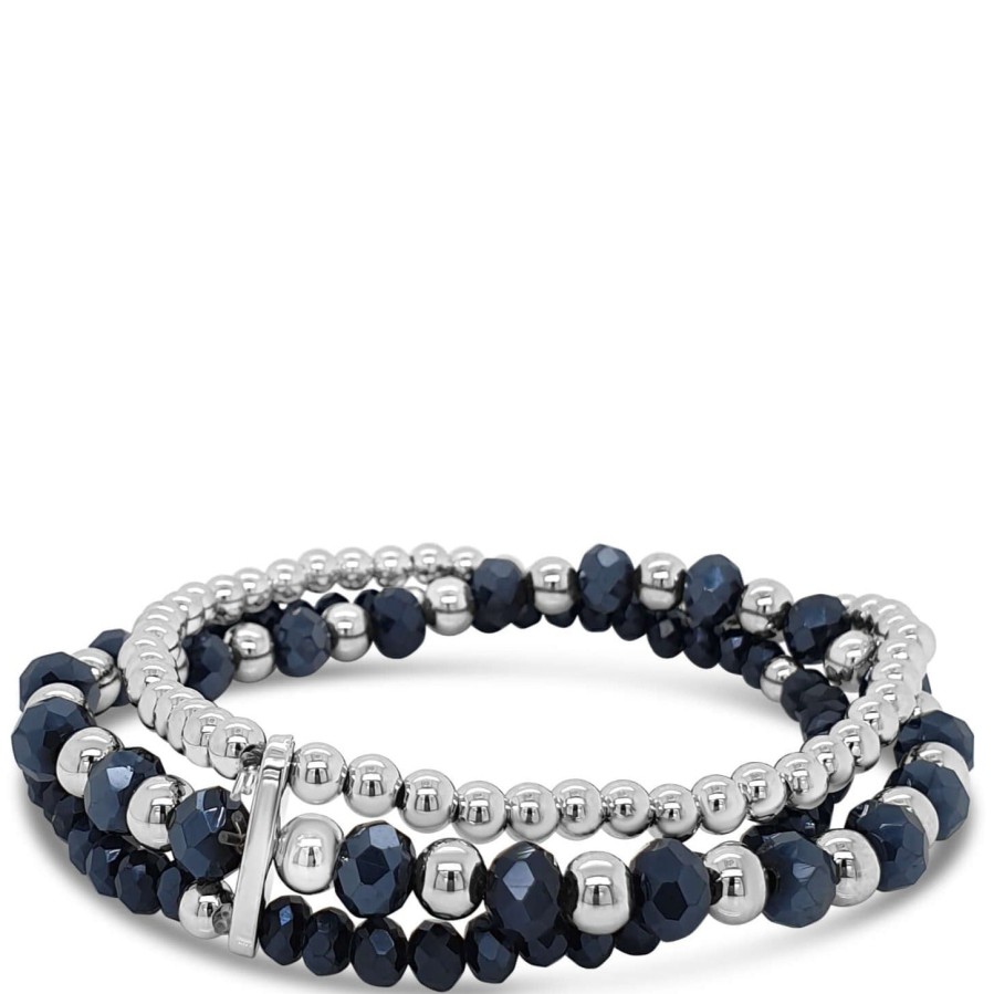 Absolute Absolute Silver & Navy Blue Triple Bead Bracelet New