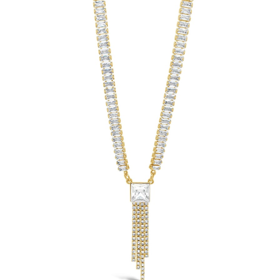 Absolute Absolute Gold & Clear Crystal Baguette Drop Necklace New