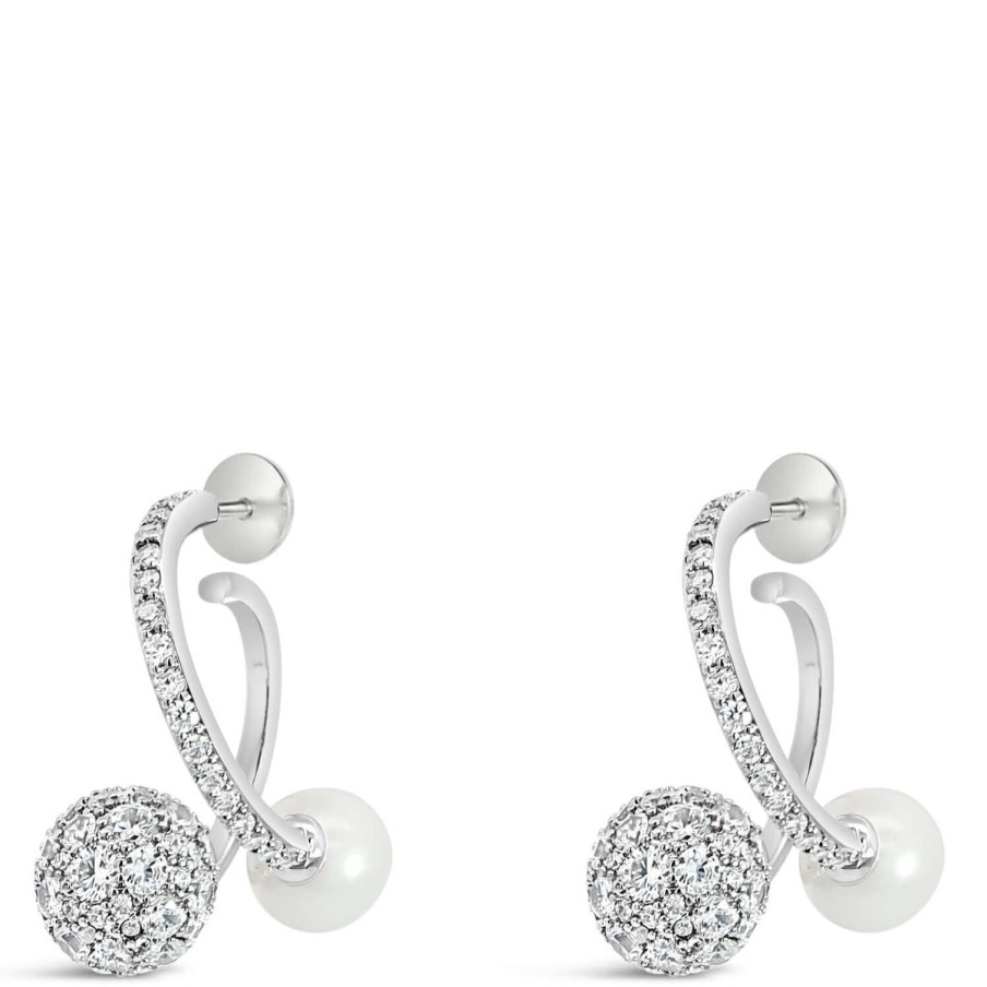 Absolute Absolute Silver Pearl & Sphere Hoop Earrings Clearance