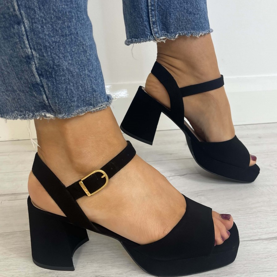 Unisa Unisa Ney Black Suede Small Heel Platform Sandals Online