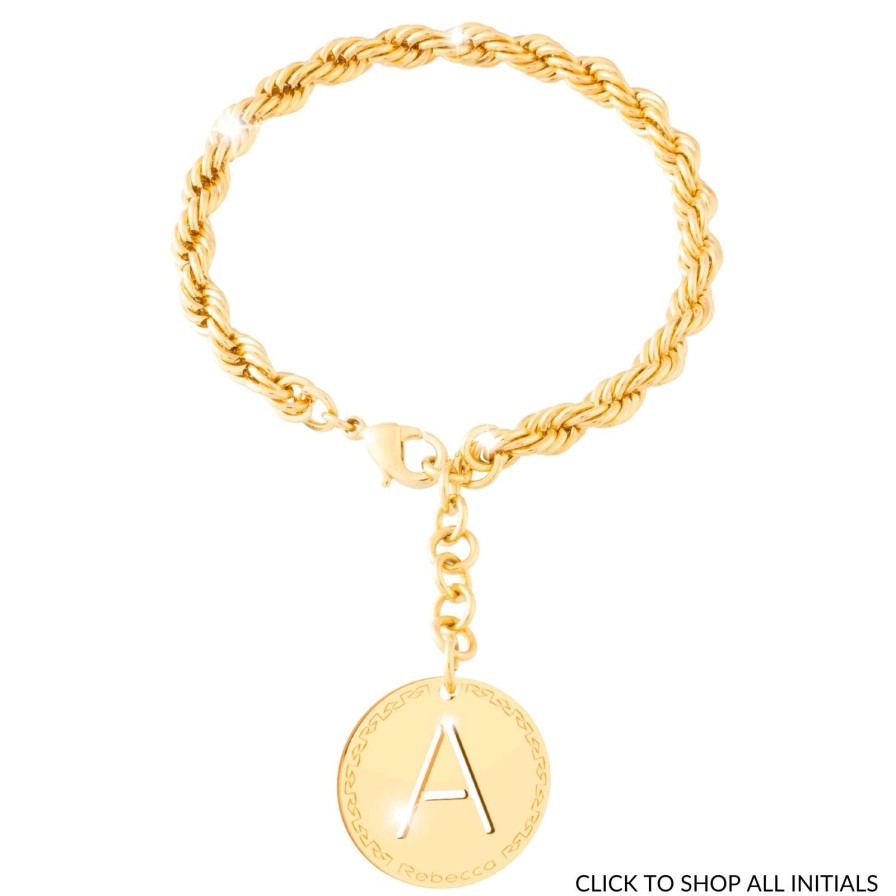 Rebecca My World Rebecca My World Gold Large Initial & Twisted Rope Chain Bracelet Clearance