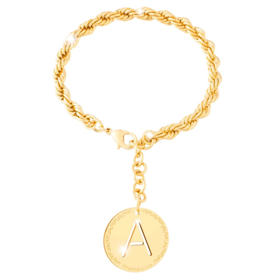 Rebecca My World Rebecca My World Gold Large Initial & Twisted Rope Chain Bracelet Clearance