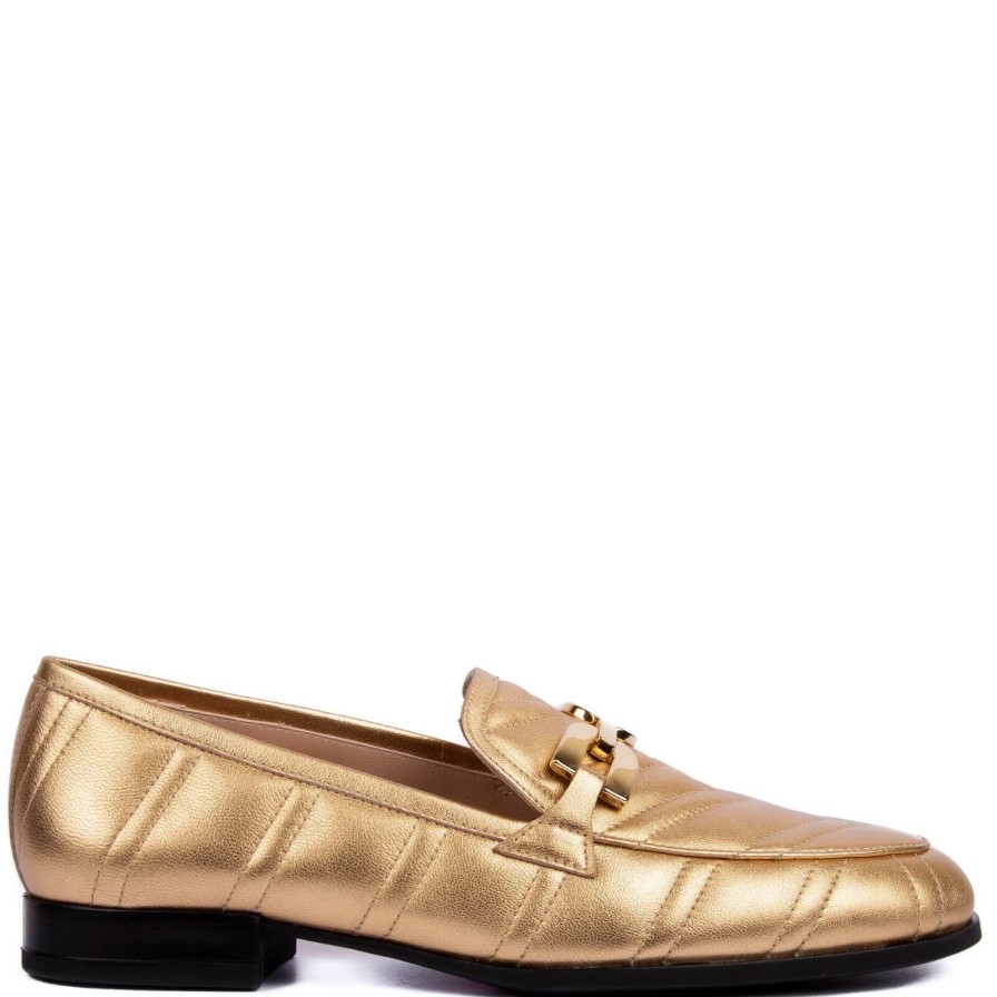 Unisa Unisa Dexter Gold Quilted Leather Loafers Clearance