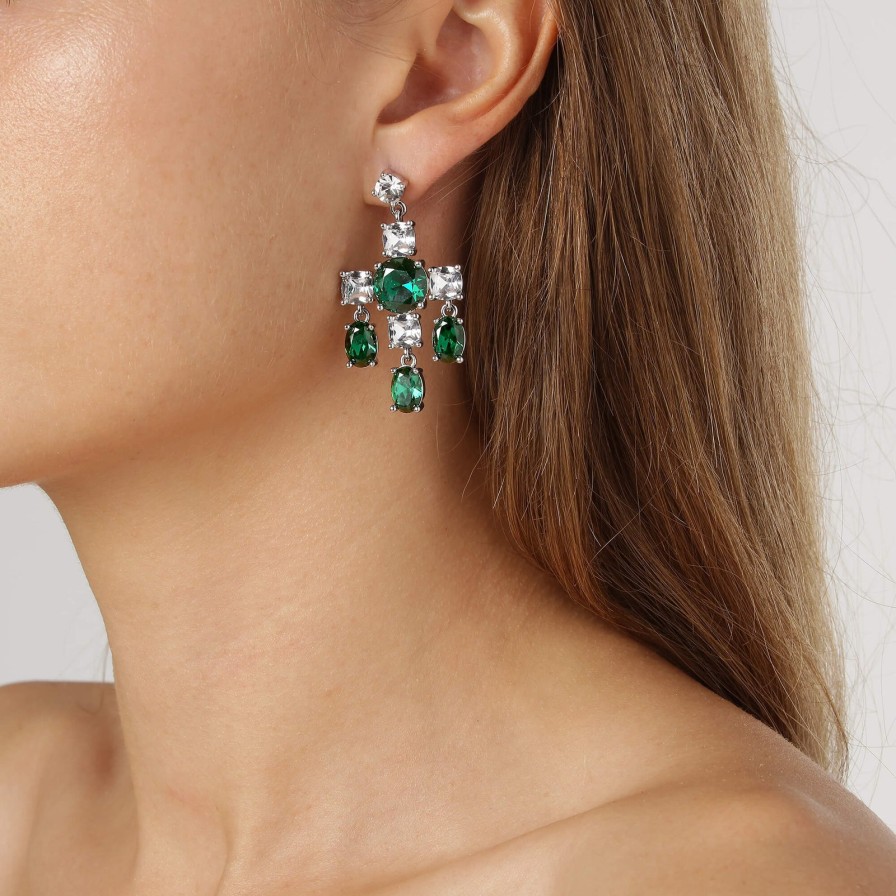 Dyrberg Kern Dyrberg Kern Leonora Silver Statement Drop Earrings - Green Online